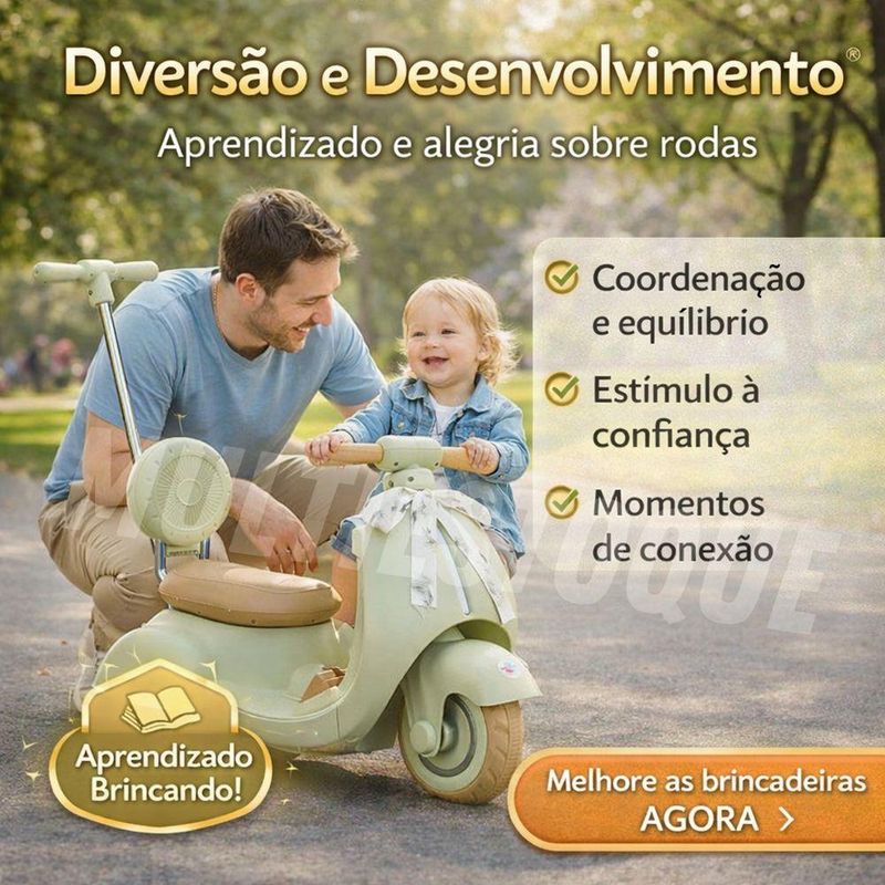 Moto Elétrica Infantil 6V com Empurrador Bateria Recarregável Verde Unitoys