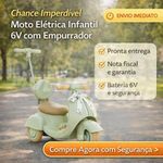 Moto Elétrica Infantil 6V com Empurrador Bateria Recarregável Verde Unitoys