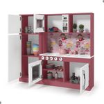 Armário Infantil Aquarel Cozinha com Refrigerador Lux 5 Portas MDF 15mm 114CM Branco e Rosa