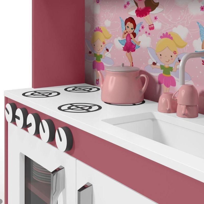 Armário Infantil Aquarel Cozinha com Refrigerador Lux 5 Portas MDF 15mm 114CM Branco e Rosa