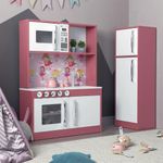 Armário Infantil Aquarel Cozinha com Refrigerador Lux 5 Portas MDF 15mm 114CM Branco e Rosa