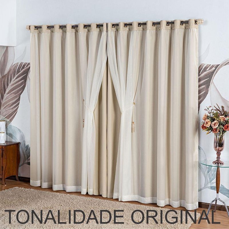 Cortina Realeza para Varão 2,00m X 1,70m Poliéster para Decoração Bege