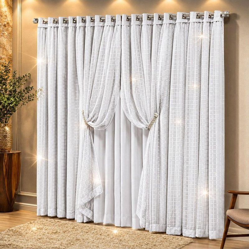 Cortina Canaã Linha Nobre 3,00m X 2,50m Poliéster para Sala Gelo
