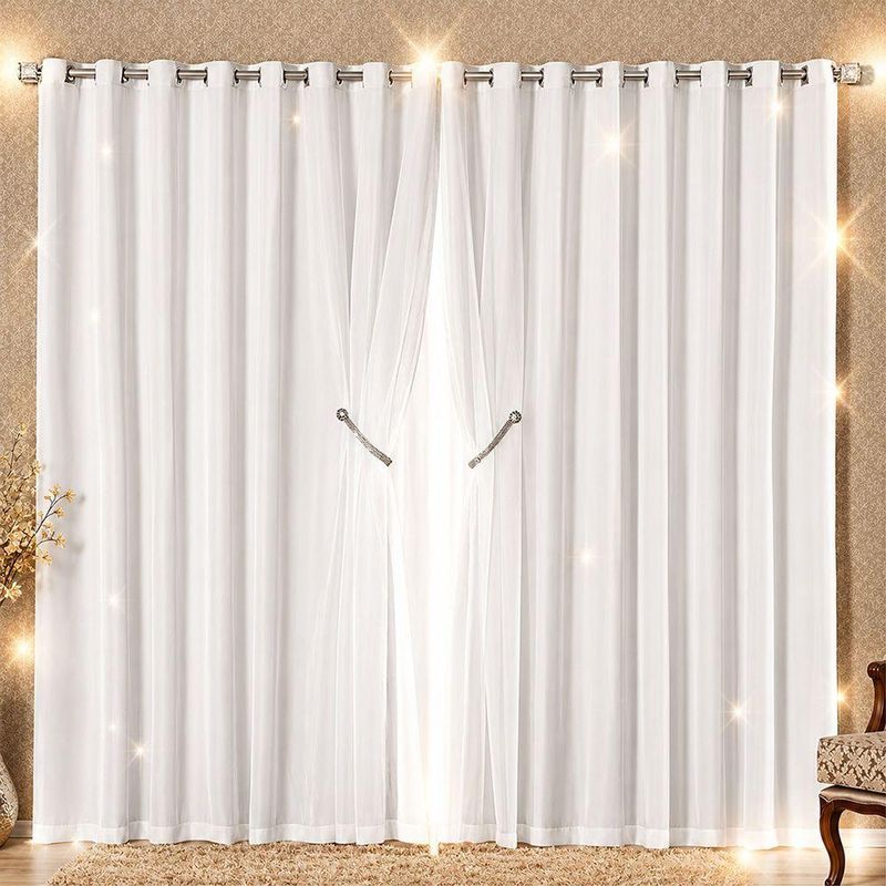 Cortina Egito para Varão 3,00m X 2,50m Poliéster para Decoração Branca