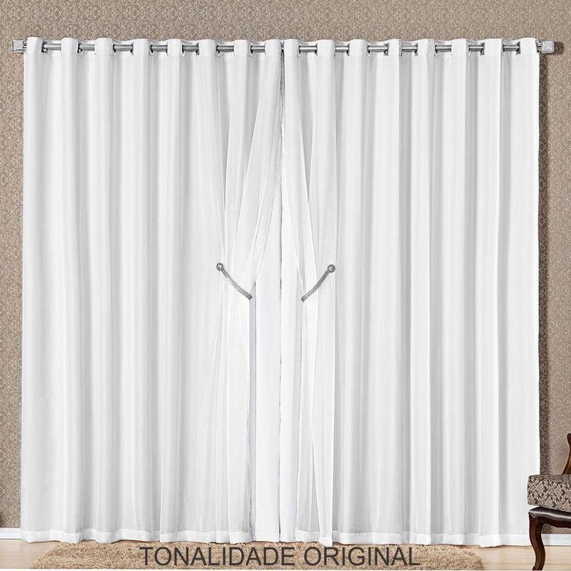 Cortina Egito para Varão 3,00m X 2,50m Poliéster para Decoração Branca