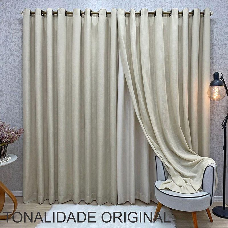 Cortina Athenas para Varão 4,00m X 2,70m Poliéster para Decoração Bege