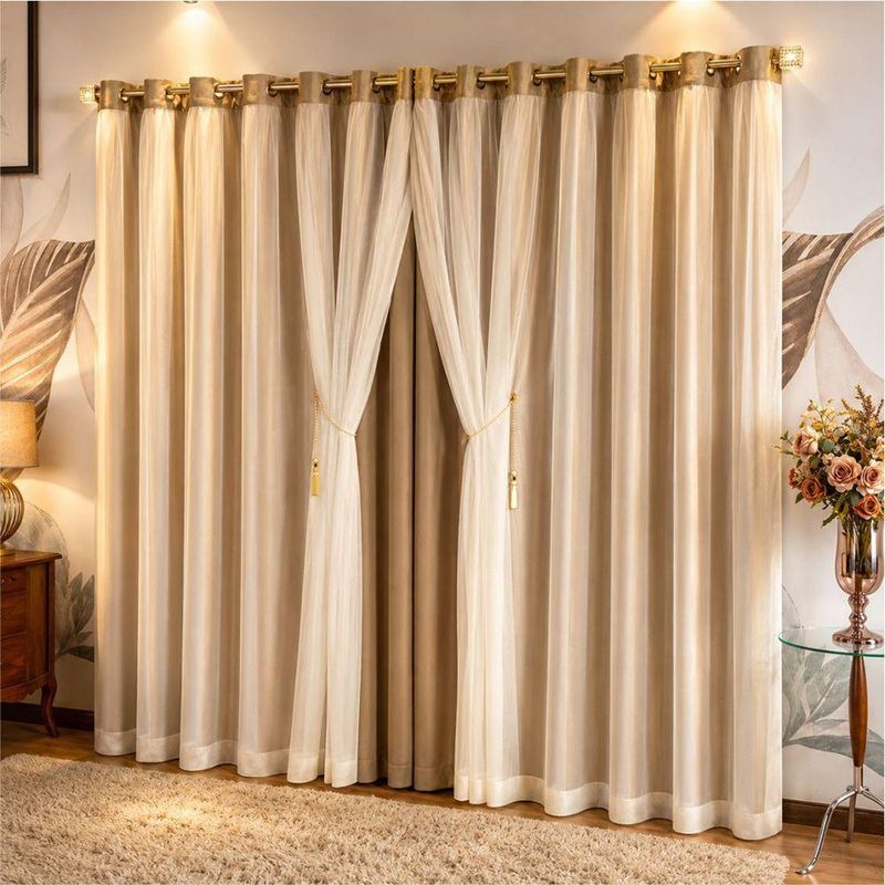Cortina Realeza para Varão Poliéster para Decoração Marrom