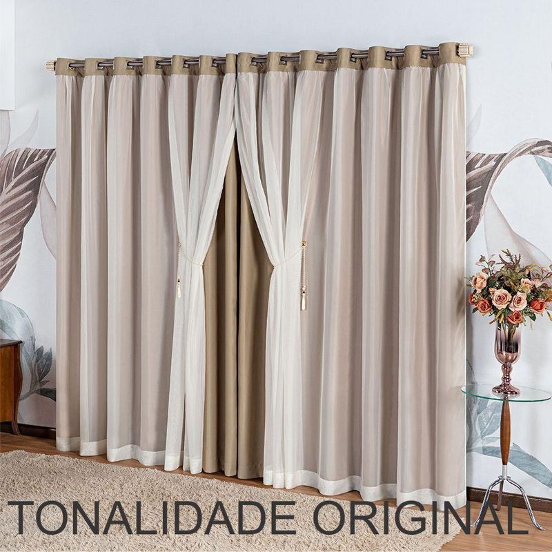 Cortina Realeza para Varão Poliéster para Decoração Marrom