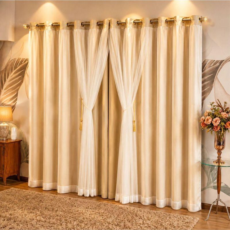 Cortina Realeza para Varão 3,00m X 2,50m Poliéster para Decoração Bege