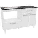 Balcão para cooktop de 4 bocas politorno cidra com nicho para micro-ondas, 3 portas e 1 gaveta - branco/preto