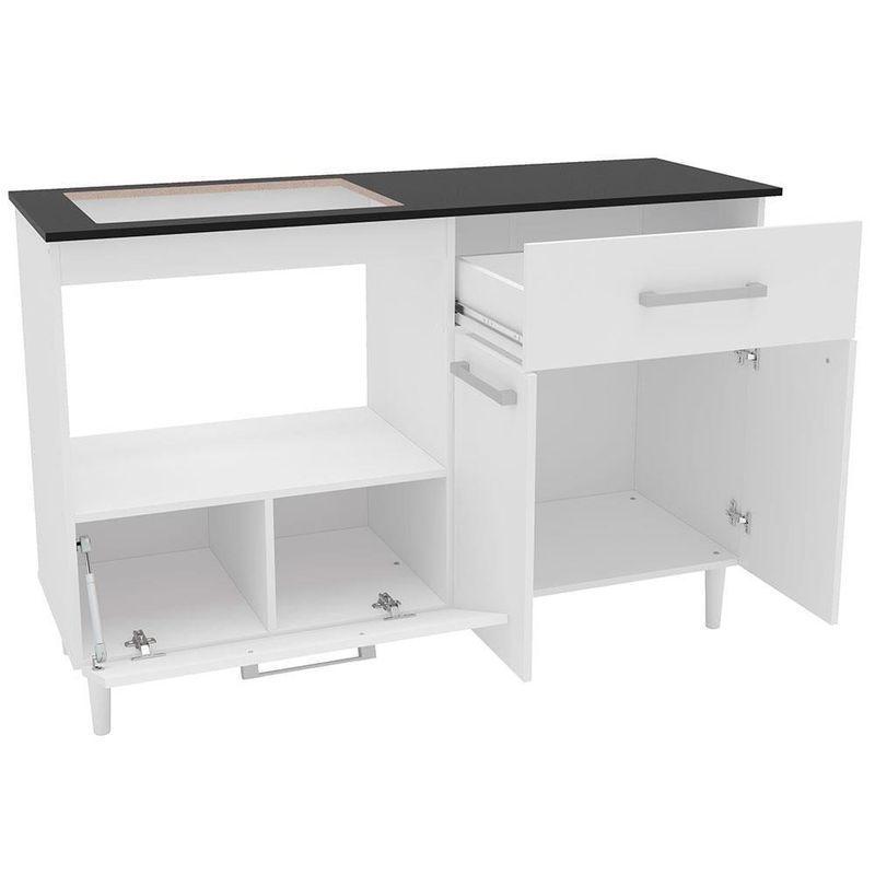 Balcão para cooktop de 4 bocas politorno cidra com nicho para micro-ondas, 3 portas e 1 gaveta - branco/preto