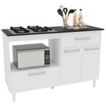 Balcão para cooktop de 4 bocas politorno cidra com nicho para micro-ondas, 3 portas e 1 gaveta - branco/preto
