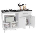 Balcão para cooktop de 4 bocas politorno cidra com nicho para micro-ondas, 3 portas e 1 gaveta - branco/preto