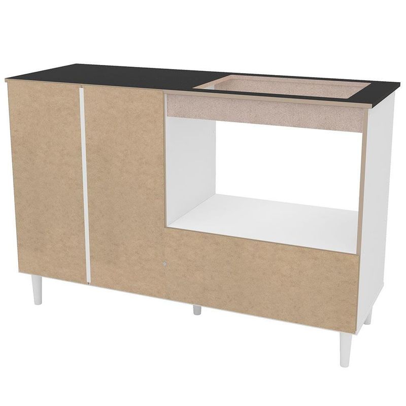 Balcão para cooktop de 4 bocas politorno cidra com nicho para micro-ondas, 3 portas e 1 gaveta - branco/preto
