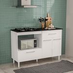 Balcão para cooktop de 4 bocas politorno cidra com nicho para micro-ondas, 3 portas e 1 gaveta - branco/preto