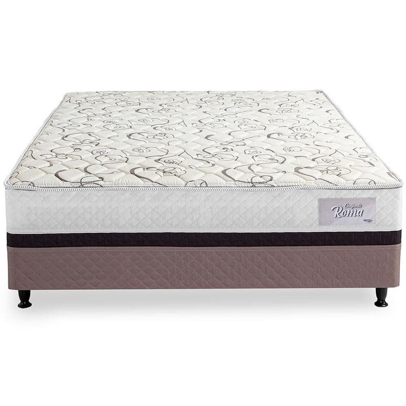 Cama box conjugada casal herval roma ortopédico espuma d20 e tecido poliéster 53x138x188cm - marrom/bege/branco