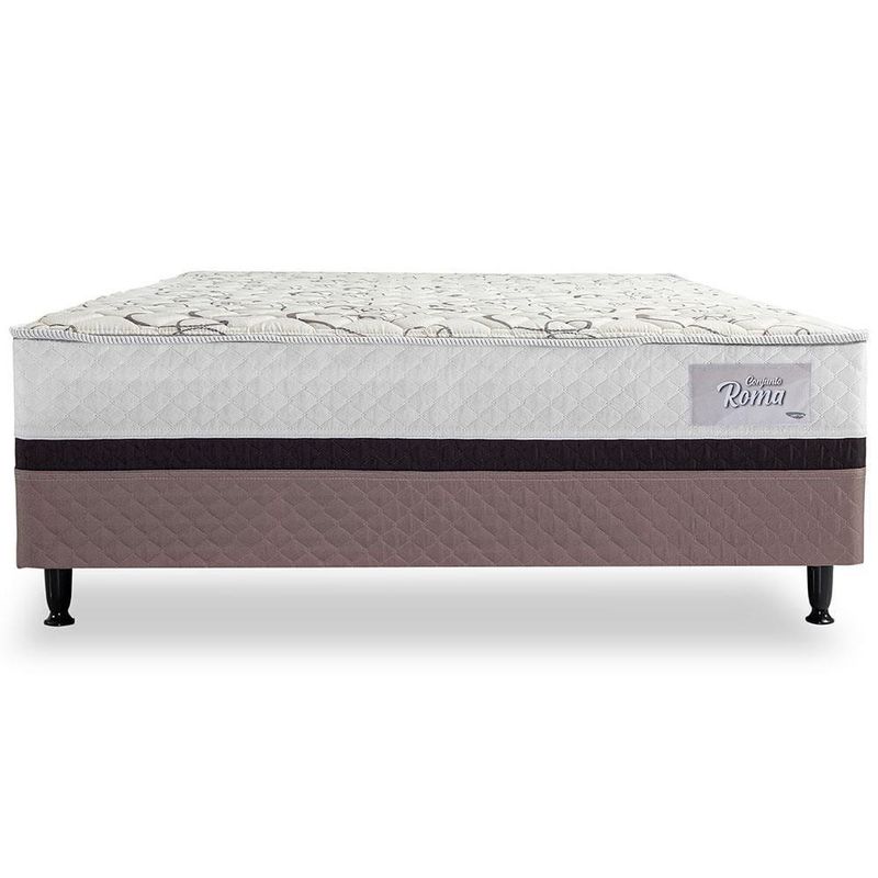 Cama box conjugada casal herval roma ortopédico espuma d20 e tecido poliéster 53x138x188cm - marrom/bege/branco