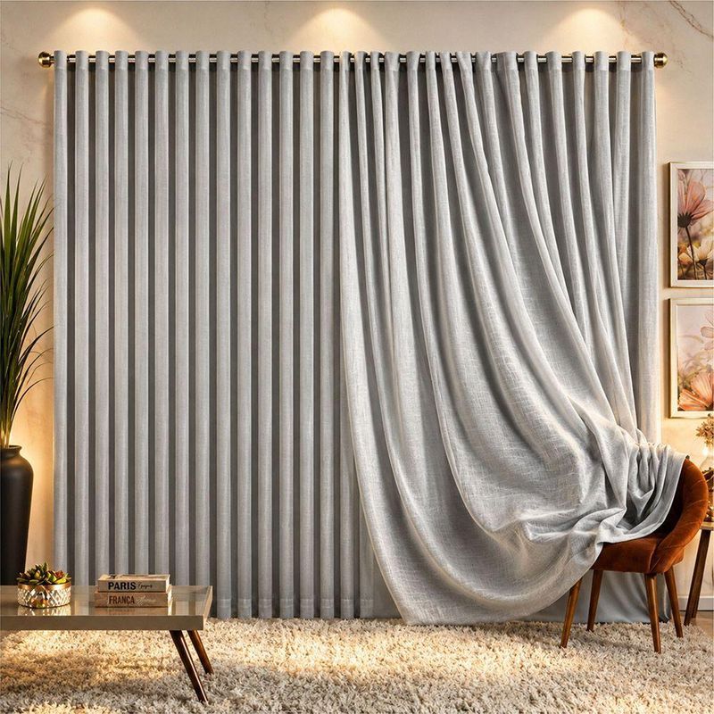 Cortina Marrye para Varão 4,00m X 2,70m Poliéster para Decoração Cinza