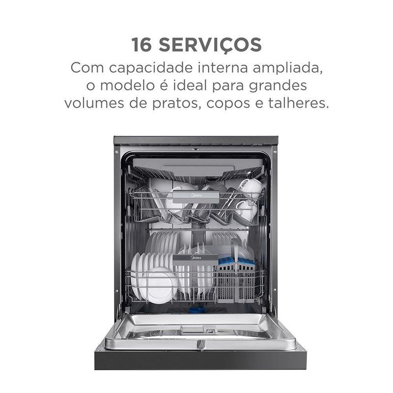Lava-Louças Midea Smart Home Black Inox 127V 16 Serviços MDWEF1633GBS1