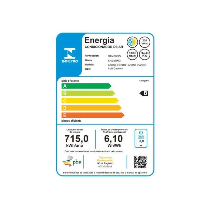 Ar Condicionado Split Cassete 4 Vias Samsung Wind Free 18000 BTUs Quente e Frio Inverter 220V R32 (AC018HCADKG/AZ)