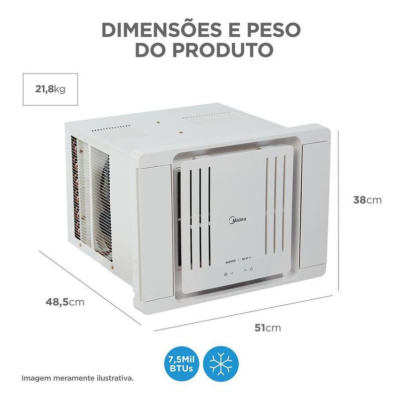 Ar Condicionado Janela Inverter Midea Eletrônico Com Controle Remoto e Wi-Fi 7500 BTUs Frio 127V QCL078VB