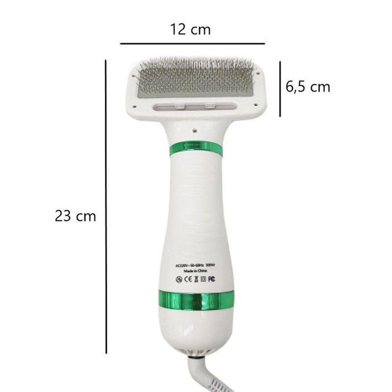 Escova Secadora de Pelos para Pet para Cães e Gatos em ABS e Aço Inoxidável 23X6,5X12CM