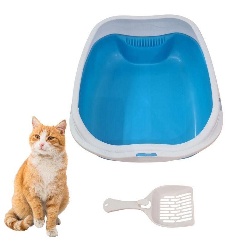 Caixa de Areia para Gatos Banheiro Higiênica Grande Azul com Borda e Pá Coletora
