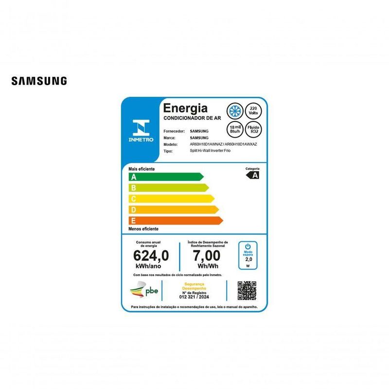 Ar Condicionado Split Inverter Samsung WindFree AI Pro 18000 BTUs Frio 220V AR60H18D1AWXAZ