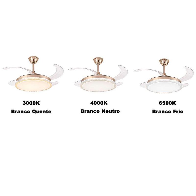 Ventilador de Teto com Luz LED Mundo LGBT 85W 50CM 4 Pás 6 Velocidades Branco FL03 Cristal Bivolt