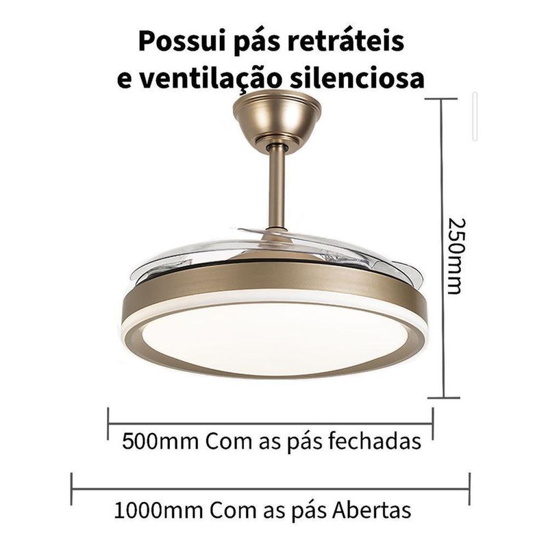 Ventilador de Teto com Luz LED AB Mídia 50W 50CM 4 Pás 6 Velocidades Branco FL03 Bivolt