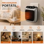 Mini Aquecedor Portátil Elétrico Display Digital Timer Termostato Quarto Escritório Silencioso