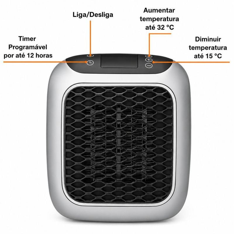 Mini Aquecedor Portátil Elétrico Display Digital Timer Termostato Quarto Escritório Silencioso
