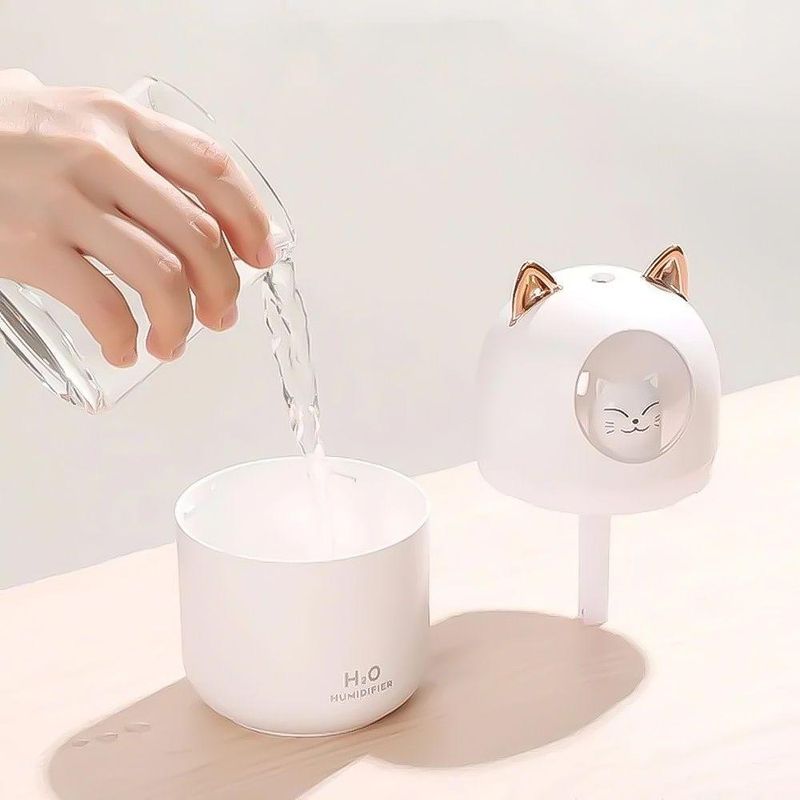 Umidificador Aromatizador Difusor Infantil Utimix 300ML Gatinho Rosa Luz RGB LED USB DC5V