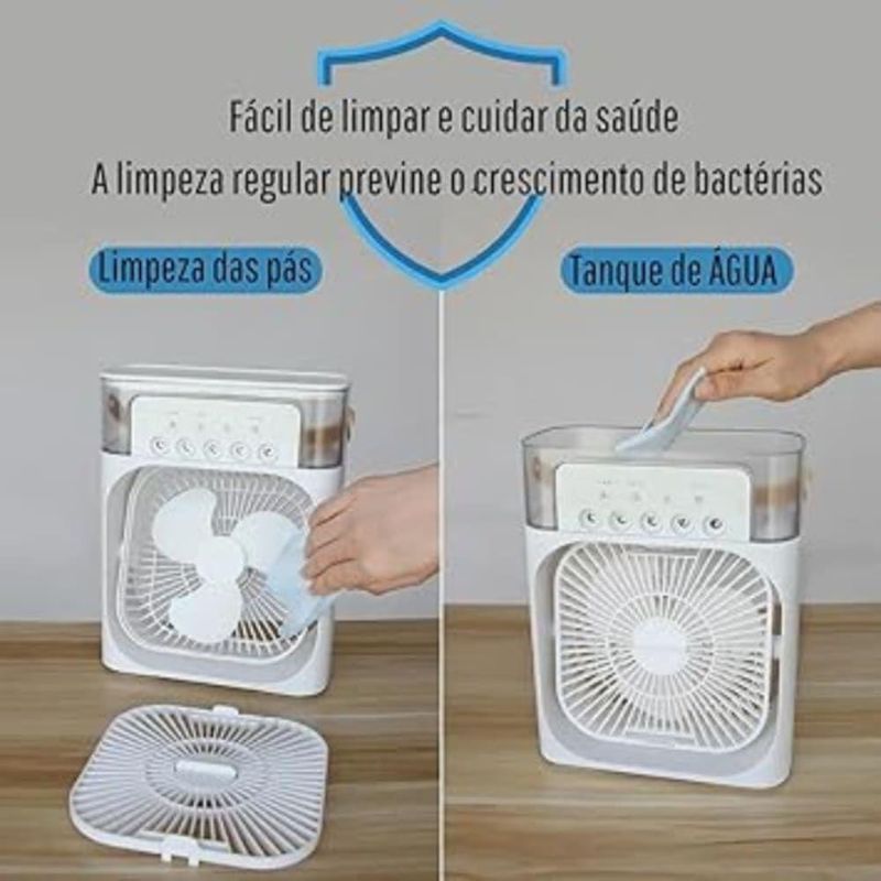 Ventilador Portátil de Mesa Mini Ar Condicionado Umidificador Utimix Branco 3 Velocidades 5V