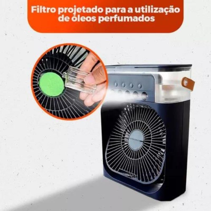 Ventilador Portátil de Mesa Utimix Mini Ar Condicionado Umidificador Preto 3 Velocidades 5V