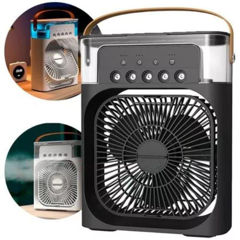 Ventilador Portátil de Mesa Utimix Mini Ar Condicionado Umidificador Preto 3 Velocidades 5V