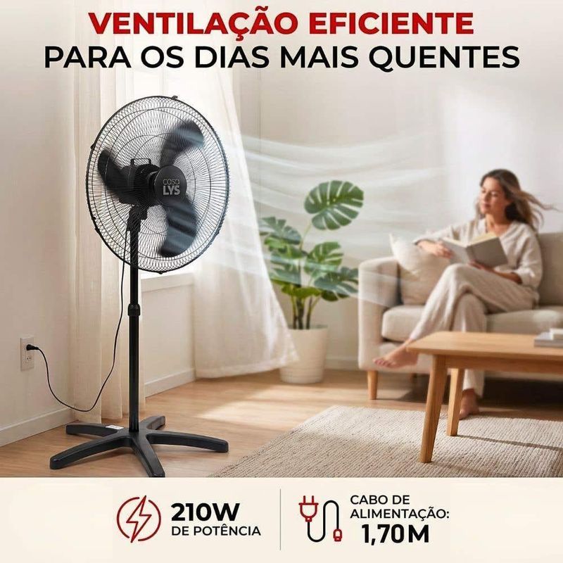 Ventilador de Coluna Casa Lys 210W 60CM 3 Pás Preto Vellum Bivolt