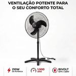 Ventilador de Coluna Casa Lys 210W 60CM 3 Pás Preto Vellum Bivolt