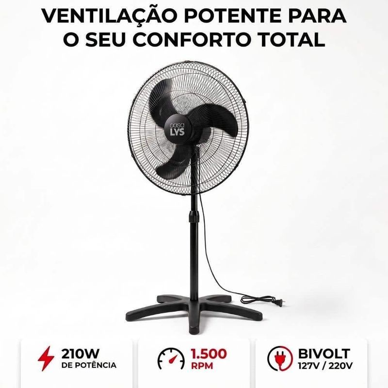 Ventilador de Coluna Casa Lys 210W 60CM 3 Pás Preto Vellum Bivolt