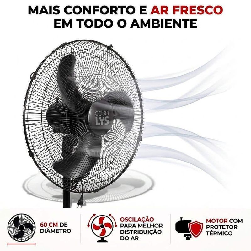 Ventilador de Coluna Casa Lys 210W 60CM 3 Pás Preto Vellum Bivolt