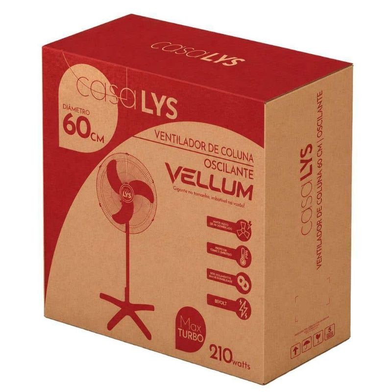 Ventilador de Coluna Casa Lys 210W 60CM 3 Pás Preto Vellum Bivolt