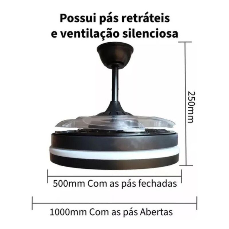 Ventilador de Teto com Luz LED Leva Pra Malhar 50W 50CM 4 Pás 6 Velocidades Branco FL03 Bivolt