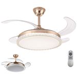 Ventilador de Teto com Luz LED Leva Pra Casa 50W 50CM 4 Pás 6 Velocidades Branco FL03 Cristal Bivolt
