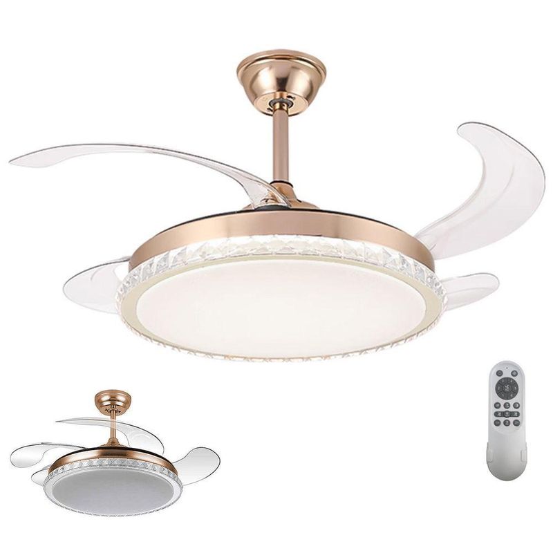 Ventilador de Teto com Luz LED Leva Pra Casa 50W 50CM 4 Pás 6 Velocidades Branco FL03 Cristal Bivolt