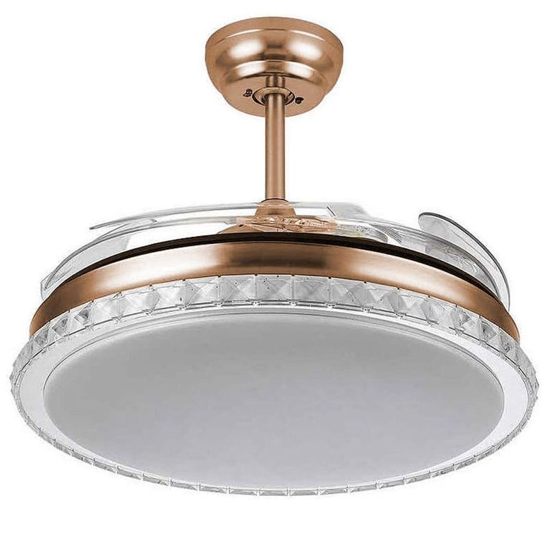 Ventilador de Teto com Luz LED Leva Pra Casa 50W 50CM 4 Pás 6 Velocidades Branco FL03 Cristal Bivolt