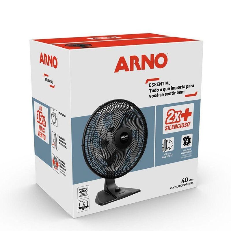 Ventilador de Mesa Arno 140W Preto com Cinza VD2E Essential 3 Velocidades 220V