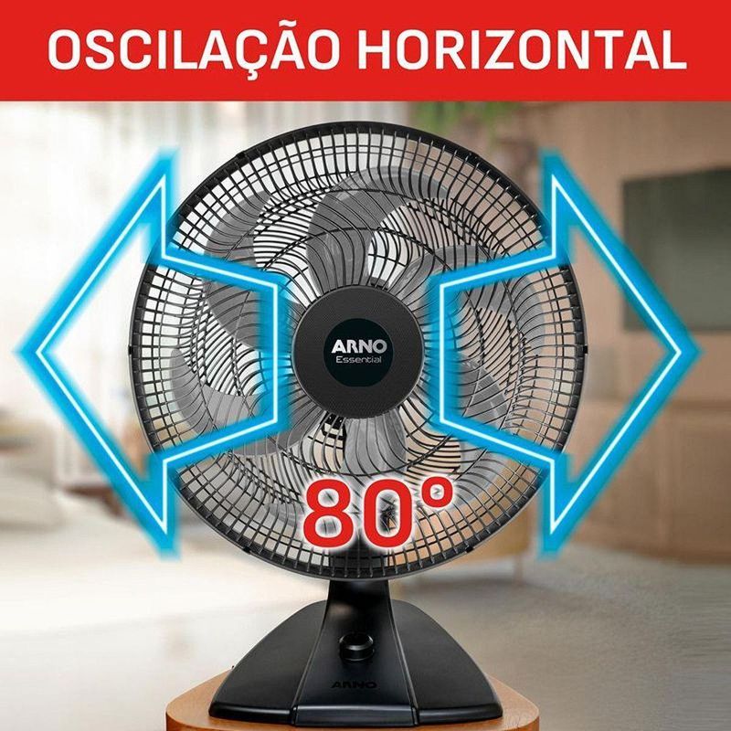 Ventilador de Mesa Arno 140W Preto com Cinza VD2E Essential 3 Velocidades 220V