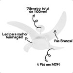 Ventilador de Teto Tron 130W 4 Pás Branco Mareiro 220V