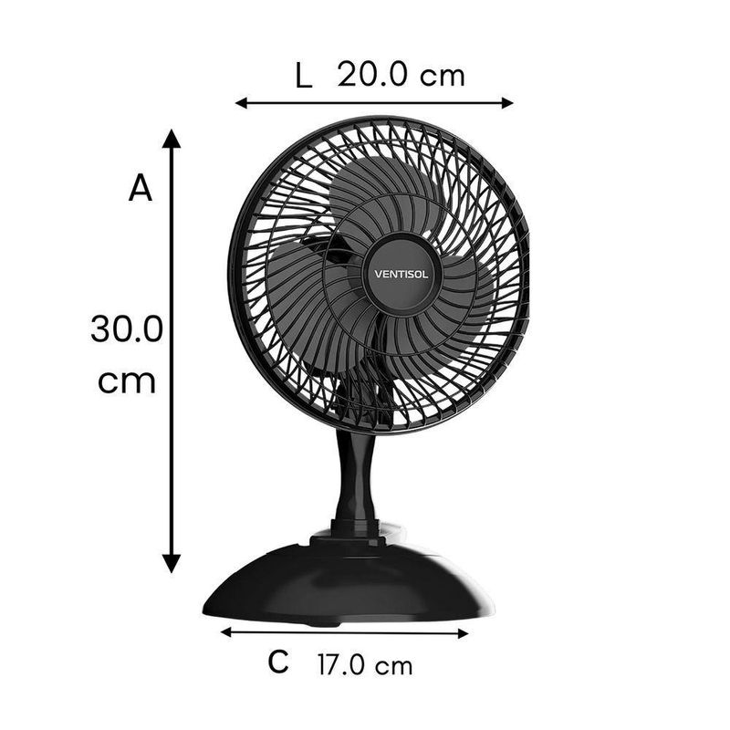 Mini Ventilador Ventisol 3 Velocidades 20CM 3 Pás Preto 220V