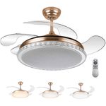 Ventilador de Teto com Luz LED AB Mídia 50W 50CM 4 Pás 6 Velocidades Branco FL03 Cristal Bivolt